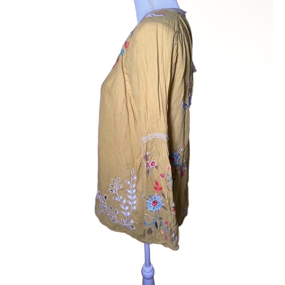 NWT Johnny Was Womens Peasant Blouse Size M Mustard Yellow Floral Embroidered - Picture 4 of 6